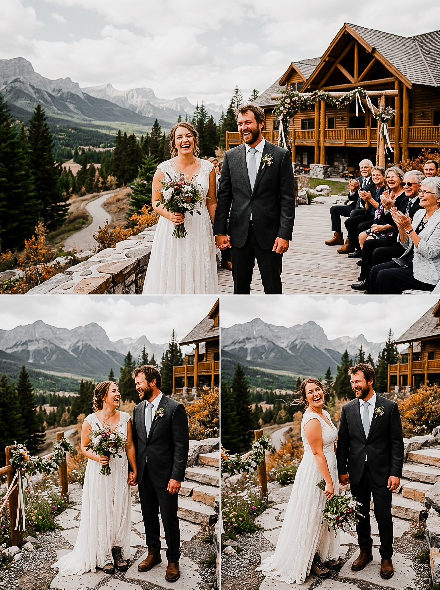 3 images of an outdoor wedding near Calgary.